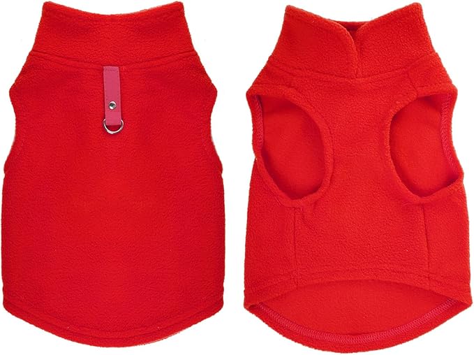 Rbenxia 1 Piece Dog Sweater with Leash Ring Soft Fleece Vest Dog Pullover Warm Jacket Pet Dogs Clothes Winter Dogs Outfits for Small Cat Pets (Red, X-Small)