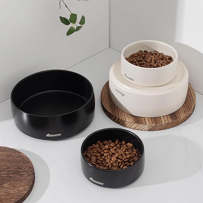 Ceramic Dog Bowl - 5.5-Inch Small & Medium Dog Feeder, Spill Resistant, Heavy Duty Modern Pet Bowl (16 oz) Beige