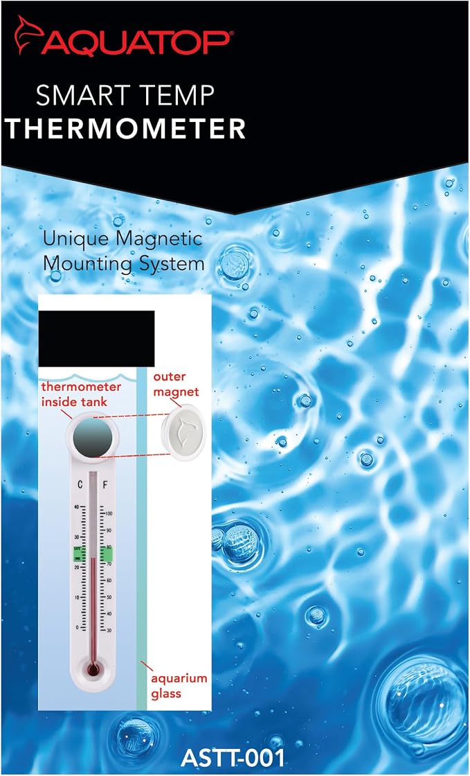 Aquatop Smart-Temp Aquarium Thermometer with Magnet Mount - Easy-to-Read Thermostat for Freshwater and Saltwater Tanks and Water Habitats, ASTT-001