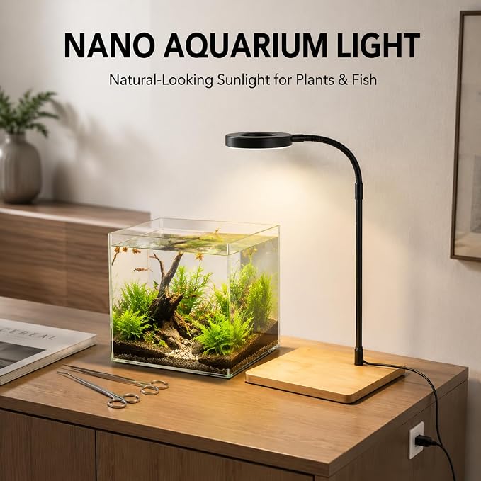 Aquarium Light Full Spectrum LED10W Light with Timer Auto On/Off | Betta Fish Tank Light,Nano Terrarium Fish Tank Lamp,3 Light Colors + Dimmable Brightness