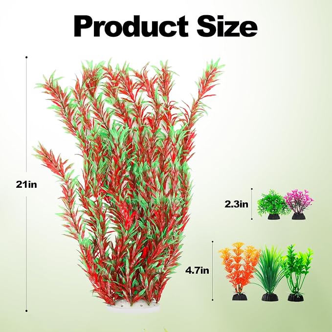 CousDUoBe 21 Inch Aquarium Plants Set Tall Fish Tank Plants – Realistic Artificial Fish Tank Decorations (1 Pcs Large Green Fish Tank Plants, 5 Pcs Small Plants)