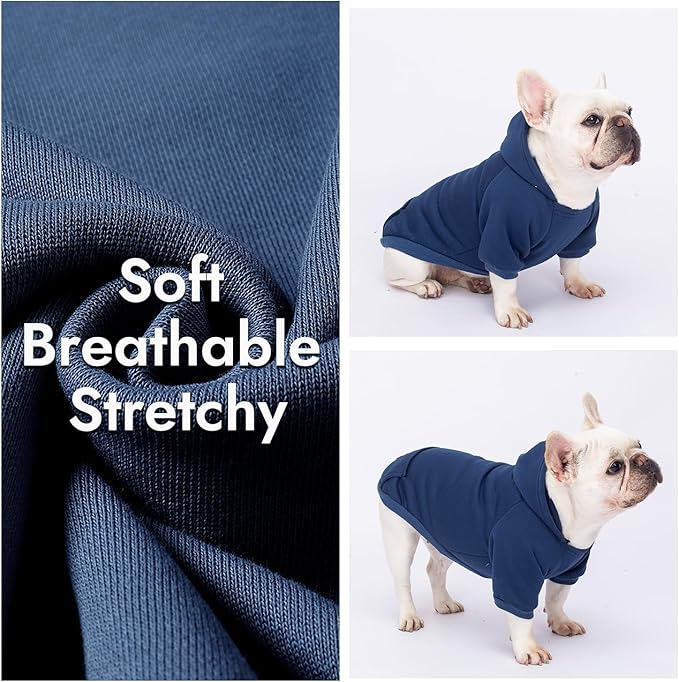 2 Pack Dog Hoodie Warm Hood Dog Sweater Cold Weather Small Dogs Sweatshirt Comfort Pet Clothes for Small Medium Dogs with Pockets (Navy+Blue, S (Back: 9.45",Chest: 14.9", 3.5-5.8lbs))