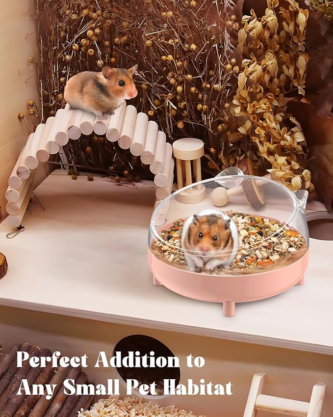 Pawfly Hamster Sand Bath Container, Hamster Sand Bath Box, Hamster Bathtub, Hamster Bathroom, Hamster Toilet, Plastic Dust Bath for Dwarf Hamsters, Syrian Hamsters, Mice, Gerbils & Small Animal, Pink