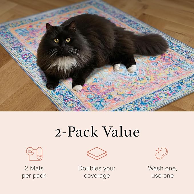 Lovewag Pets Cat Litter Box Mats 2 Pack - Small 16x24 Machine Washable, Easy Clean, Non-Slip, Waterproof Mats for Indoor Cats - Kitty Litter Mess Control & Pet Urine Floor Protection (Mystic Fuchsia)