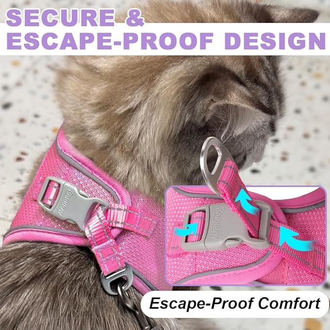 Cat Harness and Leash Set,Escape Proof Kitten Harness,Step in Adjustable Soft Lightweight,Easy Control,Reflective Strips Comfortable for Walking Travel(Pink,M)