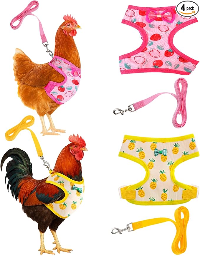 Prasacco Chicken Harness and Leash Set, 2 Pack Adjustable Chicken Vest with Leash Soft Polyester Breathable Harness for Hens Ducks Geese Training Walking M Size