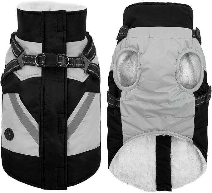 IECOii Warm Small Dog Coat Harness with D Ring -Black,Small- Zip Small Dog Jacket Winter Reflective, Fleece Lined Dogs Snowsuit Snow Jacket,Pet Clothes for Small Dogs Yorkshire Terrier Bichon Shih