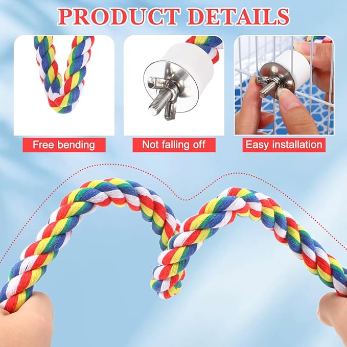 iplusmile Parrot Rope Perch 31.5 Inch Durable Cotton Climbing Toy for Birds Cage Chew Toy for Large Parrots Budgies Cockatiels and Conures Stress Relief and Exercise Accessory