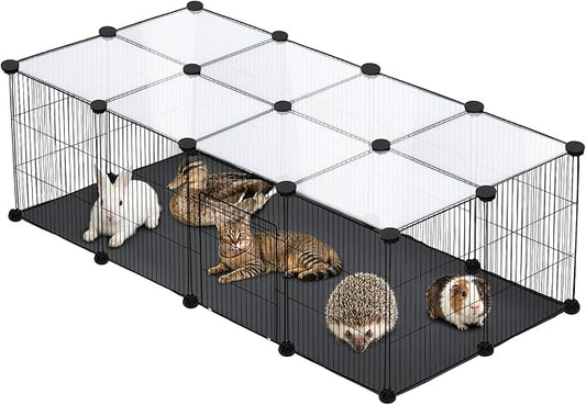 PETKNOWS 21 Panels Small Animal Playpen, Guinea Pig Cages with Doors and Waterproof Mat Pet Playpen for Rabbits Guinea Pigs Hamsters, Chicken Hedgehogs Indoor Outdoor Portable Metal Wire Yard Fence