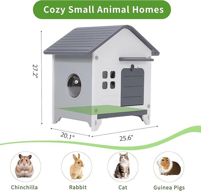 Rockever Plastic Rabbit Cage Outdoor Indoor, Waterproof Rabbit Hutch-Leak-Proof Pull-Out Tray&Chew-Proof, Bunny Cage Guinea Pig Cages, Easy-Clean & Ideal for Small Animal