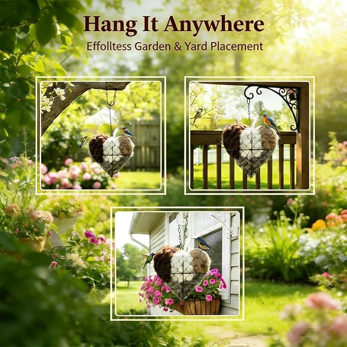 Handmade Alpaca Fiber Bird Nesting Heart, Alpaca Bird Nesting Material, Refillable Birds Haven, Winter Fowl Gifts Animal Hummingbirds Lovers Home Garden Yard