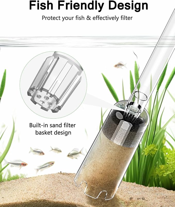 AQQA 4-in-1 Aquarium Gravel Cleaner, Adjustable Flow Fish Tank Vacuum | Multi-use for Water Changing, Gravel Sand Cleaning, Dirty Sucking, Ergonomic Design for Daily Fish Tank Maintenance