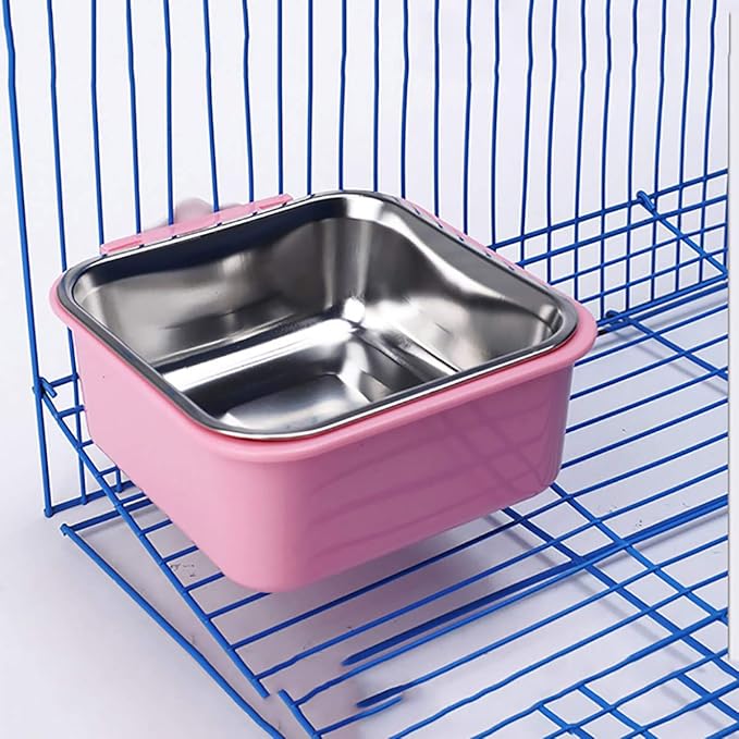 Luck Dawn Crate Dog Bowl, Stainless Steel Removable Hanging Food Water Bowl Crate Coop Cup,Pet Cage Bowls with Bolt Holder for Dog, Puppy, Cat, Rabbit, Bird,Small Animals (Large (Pack of 2))