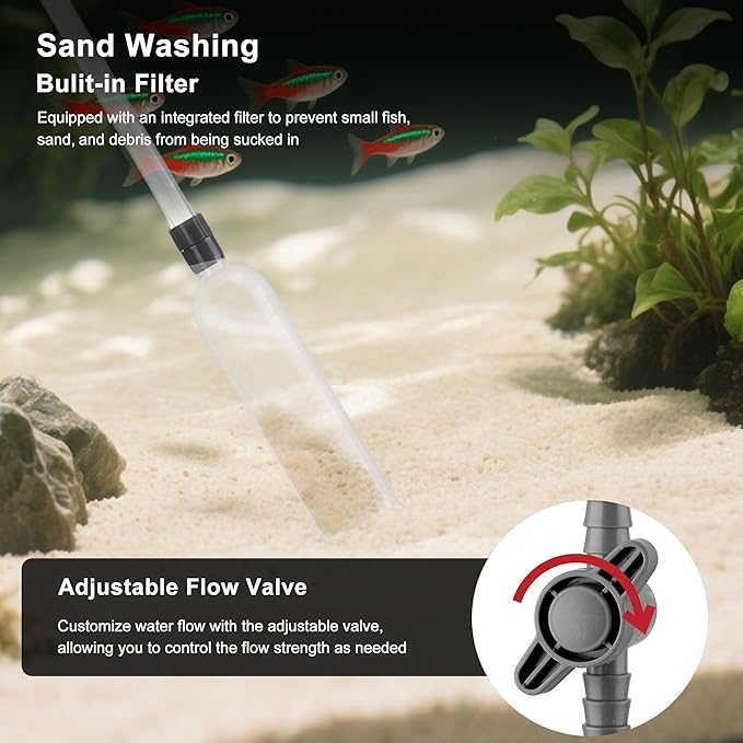 7pcs Aquarium Cleaning Kit Fish Tank Cleaning Tools Set | Professional Fishtank Cleaner Including Algae Scraper Brush Tweezer Gravel Vacuum Fish Net Duster for Dirt Water Change