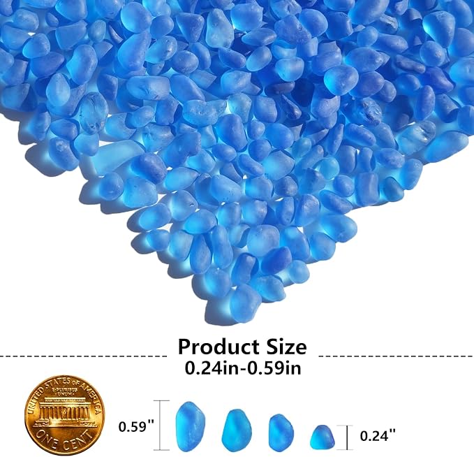 QYGL Sea Glass Stones - 0.9LB Sea Blue Frosted Glass Pebbles Gemstones | Perfect for Aquarium Rocks, Fish Tank Gravel, Vase Fillers, DIY Crafts, and Home Decor