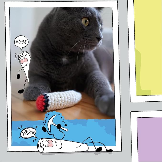 LIT LABS Catnip Doobies Toy Kittie J's Pre-Rolled Cone Form 3 inches Long - Handmade Crocheted - Entertain Your Cat with Hilarious Cartoon J's: Perfect Cat Gift, Comes in a 2-Pack