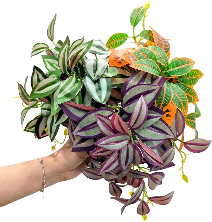5 Pcs Reptile Plants & Habitat Decor Kit - 3 Artificial Hanging Plants & Large 3.3ft Jungle Vine Branch, Terrarium Tank Climbing Accessories for Crested Gecko, Bearded Dragon, Lizard, Snake, Chameleon