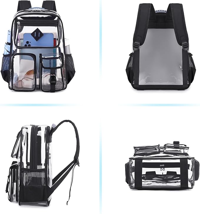 PIG PIG GIRL Clear Backpack for School,Heavy Duty PVC Transparent Bookbag for Girls Stadium Approved See Through Backpack