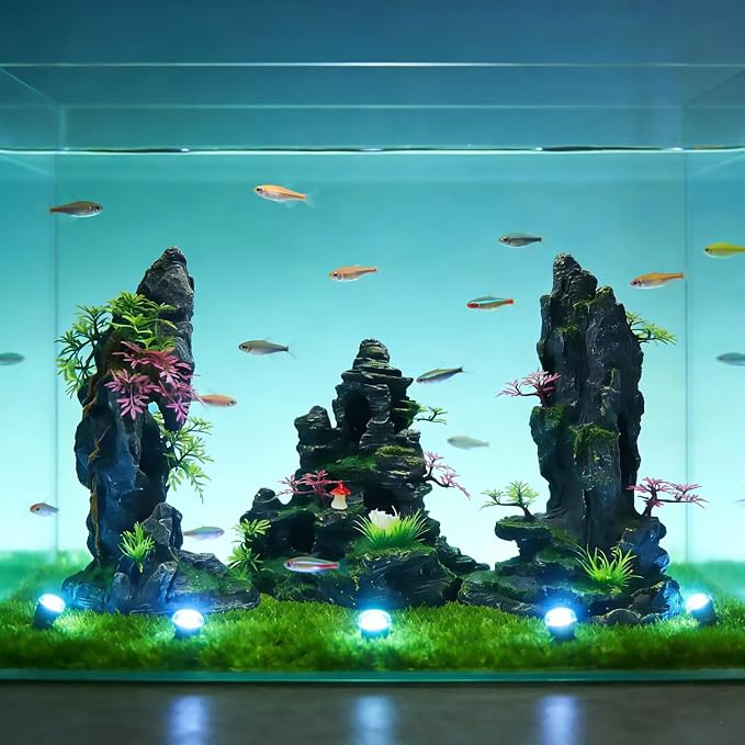 Large Aquarium Decoration Resin Fake Rock Mountain Ornament Landscape Castle Decoration Fighting Fish Reptiles Turtles Hiding Cave Fish Tank Ornaments Accessories - Height 10.7 inches (Purple)