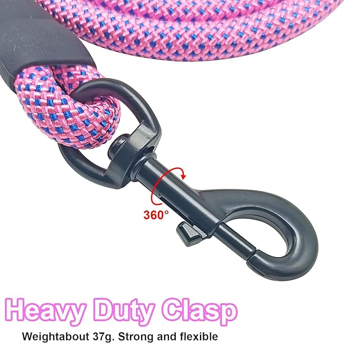 MayPaw Heavy Duty Rope Dog Leash, 3/6/8/10FT Nylon Pet Leash, Soft Padded Handle Thick Lead Leashes for Large Medium Dogs (Pink-Blue dot, 1/2" * 6')