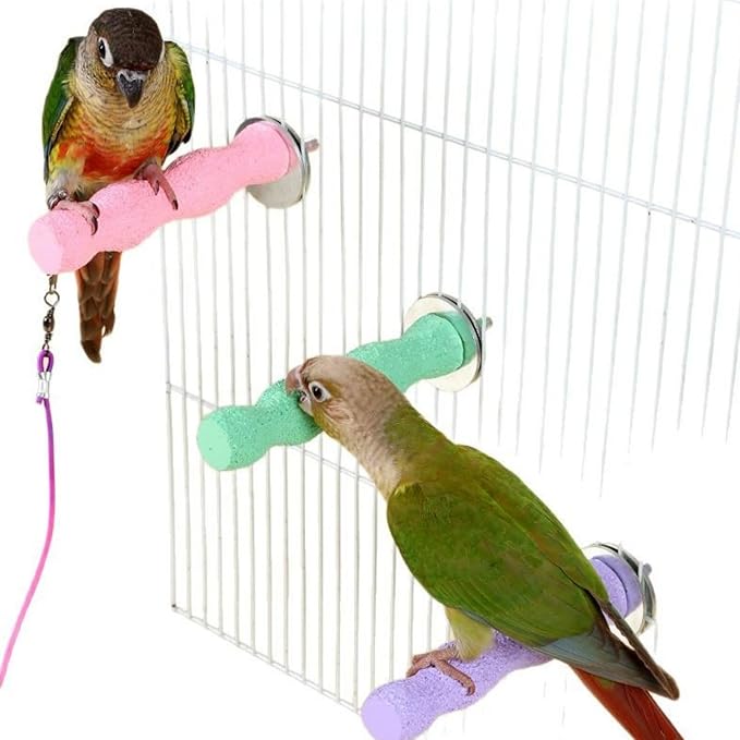 Parrot Perch Stand, Bird Beak Grinding Stone, Anti-Slip Parakeet Nail Trimming Stick Resin Beak Grinder Stone Perches Washable Claw Trimmer Stand for Parrot Cage Accessories (Green, Large)