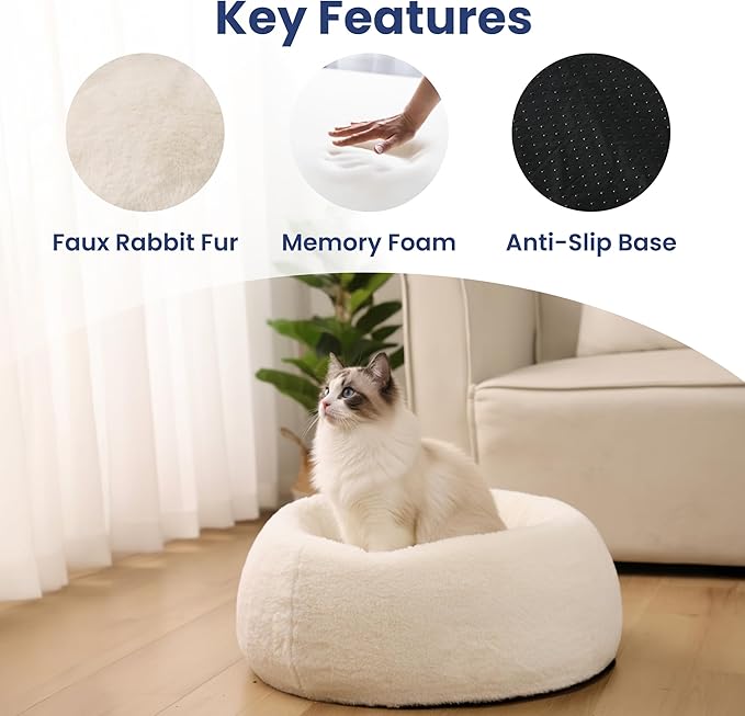 PAWSPIK Perfect Comfort Orthopedic Faux Rabbit Fur Memory Foam Cat & Small Dog Bed