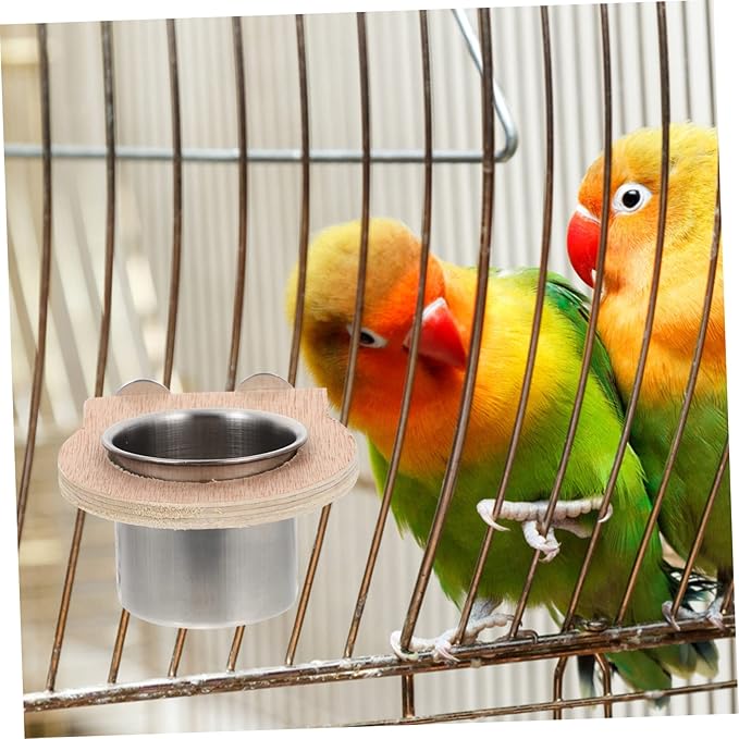 Happyyami 2pcs Parrot Cage Hanging Cup Stainless Steel Feeding Basin Bird Coop Cups