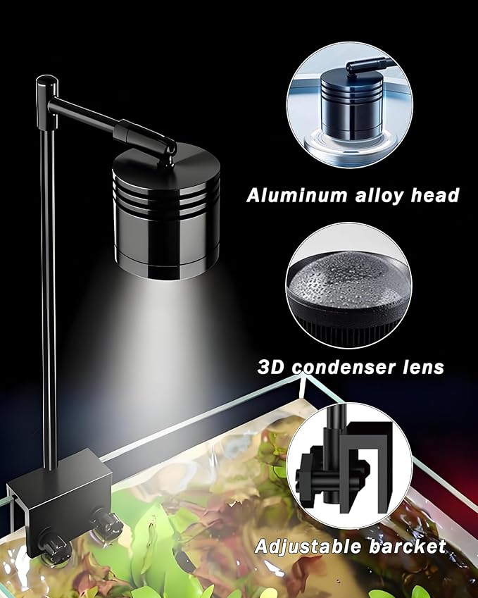 Aquarium LED Light, 5W Clip-on Fish Tank Lamp, 3 Colors, 7.7 Inch Fixed Arm, USB 5V Downlight