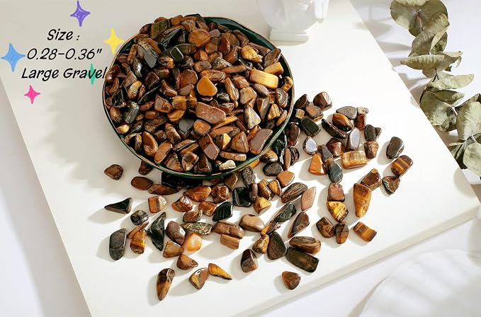 QINJIEJIE250g Tiger Eye Crystals Polished Rocks Tumbled Stones Chips Stone Crushed Quartz Crystal Natural Gem Gravel Home Decoration Succulent Plants Vase Filler Landscape Bottom Ornament 0.55lbs