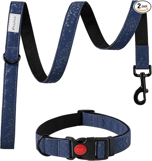 Soft Leather 4ft Dog Collar and Leash Set,Stylish 4ft PU Leather Dog Training Leash, Adjustable Durable Pet Collars with Quick Release Buckle for Large Dogs,Medium Dogs,Terracotta (Blue, 4 feet)