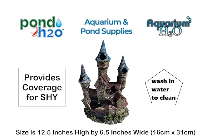 Medieval Castle Fortress with Three Turrets 12.5 Inches (31cm) Tall, Aquarium Fish Tank Decoration Ornament XL Castle Aquascape Fish Tank Decor Ornament, Polyresin