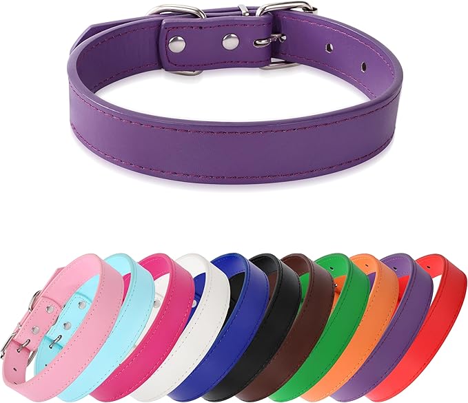Purple Soft Leather Dog Collar for Small,Medium, Large Dog, Comfortable and Adjustable (Wide: 0.75'' for Dog's Neck: 10''~14'', Purple, M)