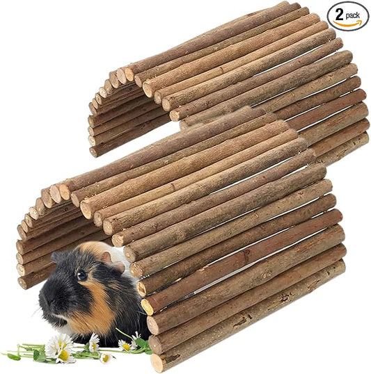 Tfwadmx Wooden Hamster Bridge, Extra Large - 2 Pcs Small Animal Bendy Bridge Tunnel Hut Hideout Ladder Hideaway Climbing Chew Toy for Gerbil Guinea Pig Chinchilla Rabbit Ferret Hedgehog Rat Gerbil