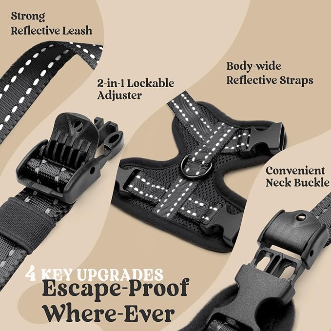rabbitgoo Cat Harness and Leash, Escape Proof Vest with 3 Adjustable Buckles, Soft Comfortable Kitten Harness, Easy to Wear, Reflective for Safe Outdoor Walking, XS, Black