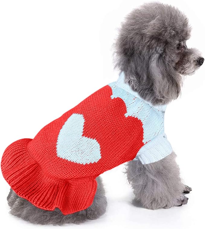 CHBORCHICEN Pet Dog Sweaters Classic Knitwear Turtleneck Winter Warm Puppy Clothing Cute Strawberry and Heart Doggie Sweater (XS, Dress-Red2)
