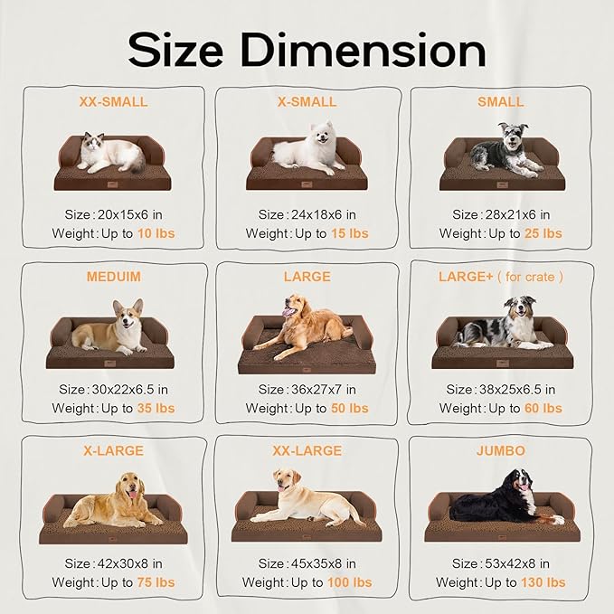 Dog Bed Medium Size Dog-Orthopedic Waterproof Bed for Dogs,Foam Couch Sofa with Washable Removable Cover & Non-Slip Bottom-Coffee