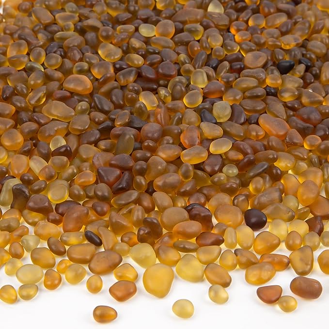 QEQEKAKA Sea Glass Stones for Crafts 2.75LB Brownish Yellow Gemstones Bulk | Small Glass Stones for Beaching Wedding DIY Decor Aquarium Turtle Tank Vase Filler (1180g/41.62oz)