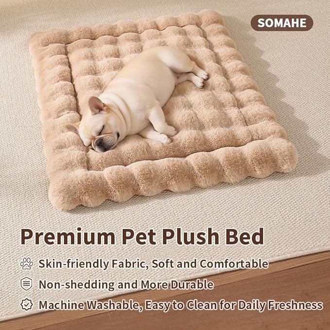 SOMAHE Cat & Dog Bed Mat, Soft Plush Faux Fur Kneading Pet Bed for 2 Cats or Small Dogs, Machine Washable Cat Sleeping Pad, Non-Slip Fluffy Pet Rug for Indoor Cats Kittens & Small Dogs,27x20 In Coffee