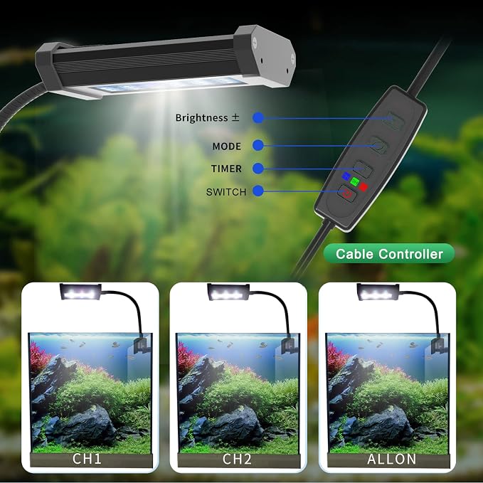 Lominie Aquarium Plant Light, Freshwater Small Fish Tank Light Timer Dimmer 6500K with Gooseneck for Planted Refugium Nano Tank (Freshwater)