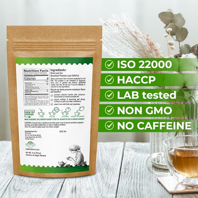 4 oz. Broadleaf Plantain Leaf Herb Tea Dried Plaintains Leaves (Plantago Majoris Folia) - 113g Greater Plantain Leaf Tea Llanten