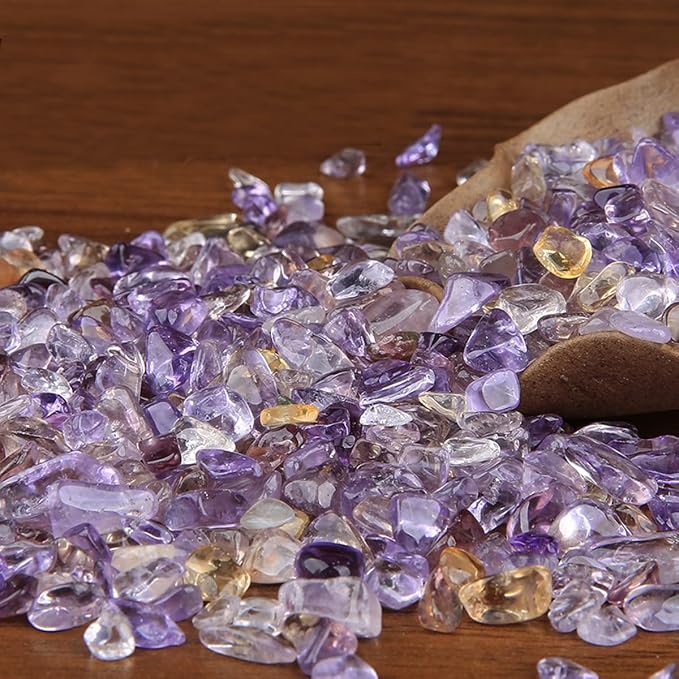 Erliway 100g Natural Ametrine Crystal Chips 7-9mm Tumbled Stones | Small Crushed Crystal Stone, Polished Crystals Chips for Fish Tank, Healing Tumbled Rocks for Reiki Jewelry Making Home Décor
