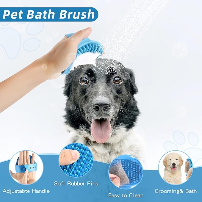 Dog Brush Dog Grooming Kit 6PCS Dog Brush for Shedding-Dog Grooming Brushes, Dematting Comb for Dogs, Cat Nail Clipper with Nail File, Flea Comb, Dogs Bath Brush (Blue)