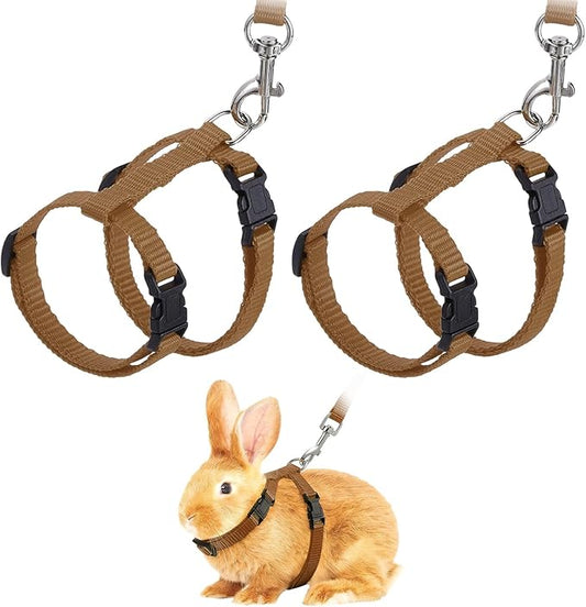 Rabbit Harness and Leash, Escape Proof Bunny Cat Leash Small Animal Harness Soft Adjustable Buckle(2Pcs, Brown) for Bunny Kitten Cats Puppies Walking Hiking Training