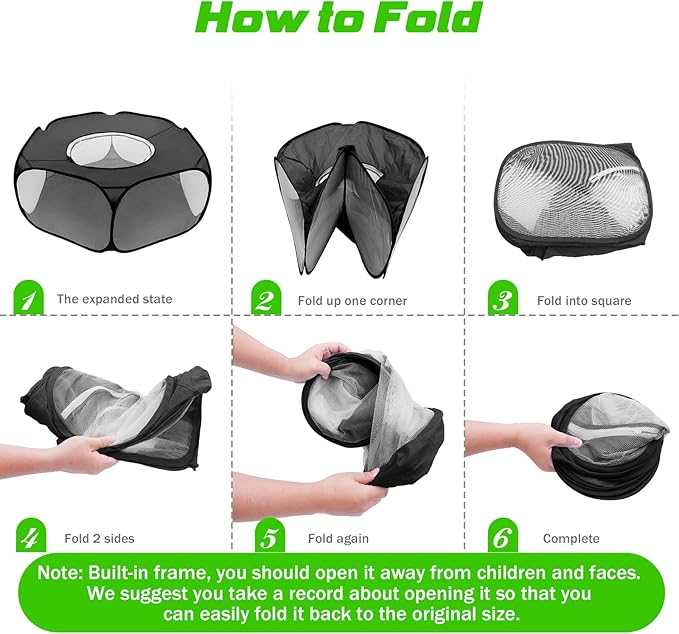 Small Animal Playpens with Top Cover, Foldable Breathable Small Pets Cage Tent Outdoor Indoor Portable Play Pen for Guinea Pig Hedgehog Hamster Cat Rabbit Bunny Puppy Ferret Rat Chicks (Black)