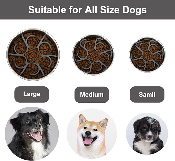 Anipaw Dog Slow Feeder Bowls Silicone Spiral Pet Food Feeder Insert to Slow Down Eating for Large Medium Small Breed Dogs Perfect with Stainless Steel Glass Ceramic Pet Bowls (Grey)