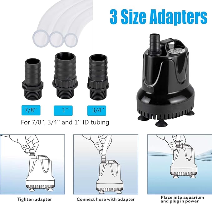 hygger 660 GPH Quick Water Change Aquarium Pump Submersible Fountain Water Pump Fish Tank Pond Drain Transfer Pump with 3 Adaptors
