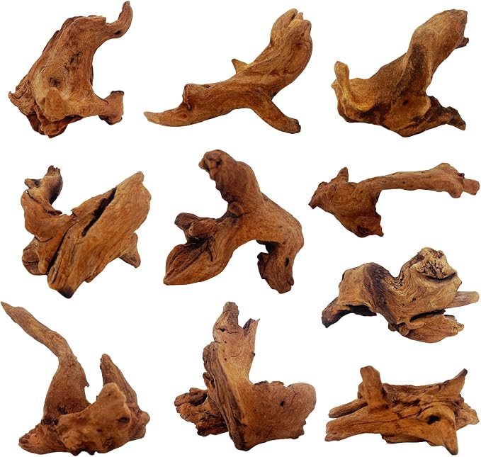 10 PCS Natural Aquarium Driftwood 2-4", Aquarium Drift Wood for Fish Tank Decoration, Assorted Size Mopani Wood Twisted Branches Trunk Decor for Freshwater, Reptile Terrarium