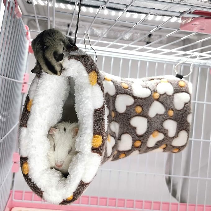 LEFTSTARER Guinea Pig Accessories Sugar Glider Cage Accessories Hamster Rat Toys Ferret Hammock Hanging Tunnel for Small Animals （Heart-Brown）