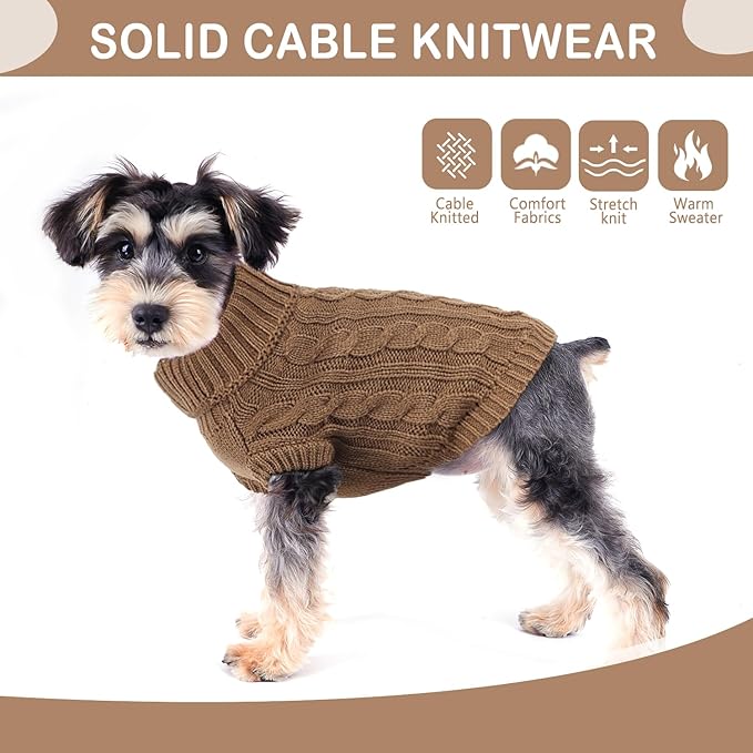 Dog Sweaters for Small Dogs Dog Clothes for Winter Solid Knitted Puppy Clothes Warm Chihuahua Sweater Turtleneck Pullover Pet Cat Sweater Thanksgiving Knitwear (Khaki, S)