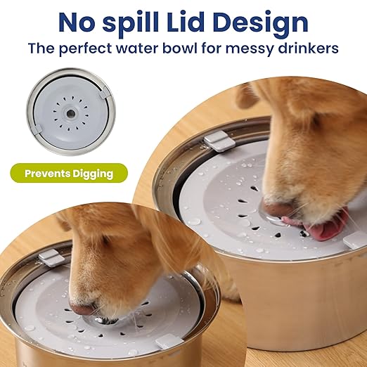PawsPik Spill Proof Stainless Steel Dog Water Bowl – 4L Slow Drinking Pet Bowl with Floating Tray, Non-Tip, BPA-Free, Dishwasher Safe – for Large Dogs & Multi-Pet Homes